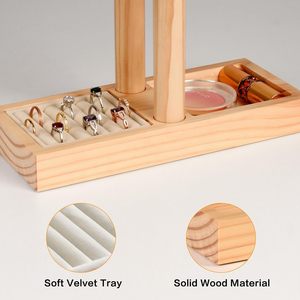 خشب طبيعي مع تصميم من مستويين لتخزين الأساور والأساور والساعات والقلائد والقلائد - Product Image 4