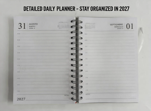 สมุดวางแผนรายวันแบบรายละเอียด ปี 2027 ตารางเวลารายชั่วโมง ตั้งแต่ 8 โมงเช้า ถึง 5 โมงเย็น ช่วยให้จัดระเบียบ ปกแบบสันเกลียว กระดาษสำหรับวางแผนรายสัปดาห์และรายเดือน ของขวัญเพิ่มประสิทธิภาพการทำงาน - Product Image 2