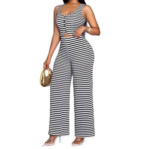 Traje de Verano 2026 <span class=keywords><strong>AiLa</strong></span> para Mujer, Nuevo Conjunto sin Mangas con Chaleco y Pantalones Anchos con Estampado a Rayas - Product Image 6