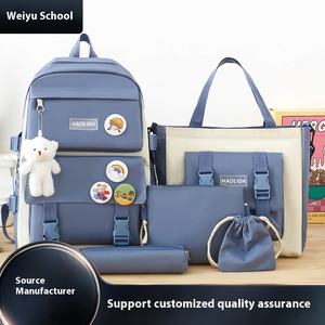 Оптовая продажа, комплект из четырех предметов, корейский школьный рюкзак в стиле Харадзюку, Большой Вместительный рюкзак из пяти предметов с принтом логотипа для студентов - Product Image 3