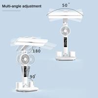 Lampe de table rechargeable pour la protection des yeux, lampe de bureau multifonction avec ventilateur, affichage de l'heure LED, lampe de lecture de nuit