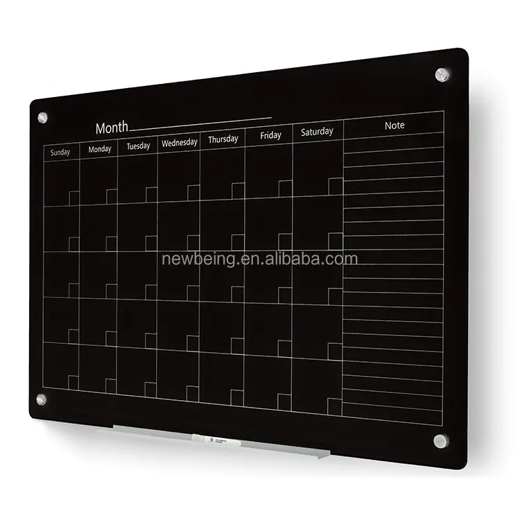 Acrylic Dry Erase Board Black Floating Acrylic Magnetic Calendar For Wall/Fridge