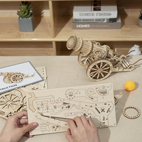 Robotime Rokr Cadeau original Artisanat antique KW801 Canon à roues médiéval Puzzle en bois 3D à assembler soi-même