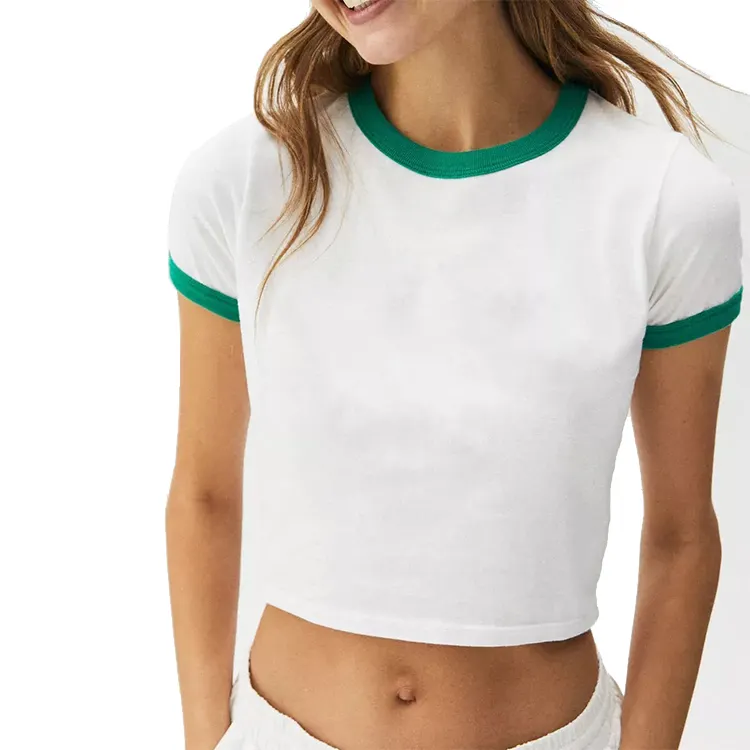 Custom Logo Casual Summer Seamless Front Zipper T-Shirts Women Tops Basic Short Sleeve Cropped Top