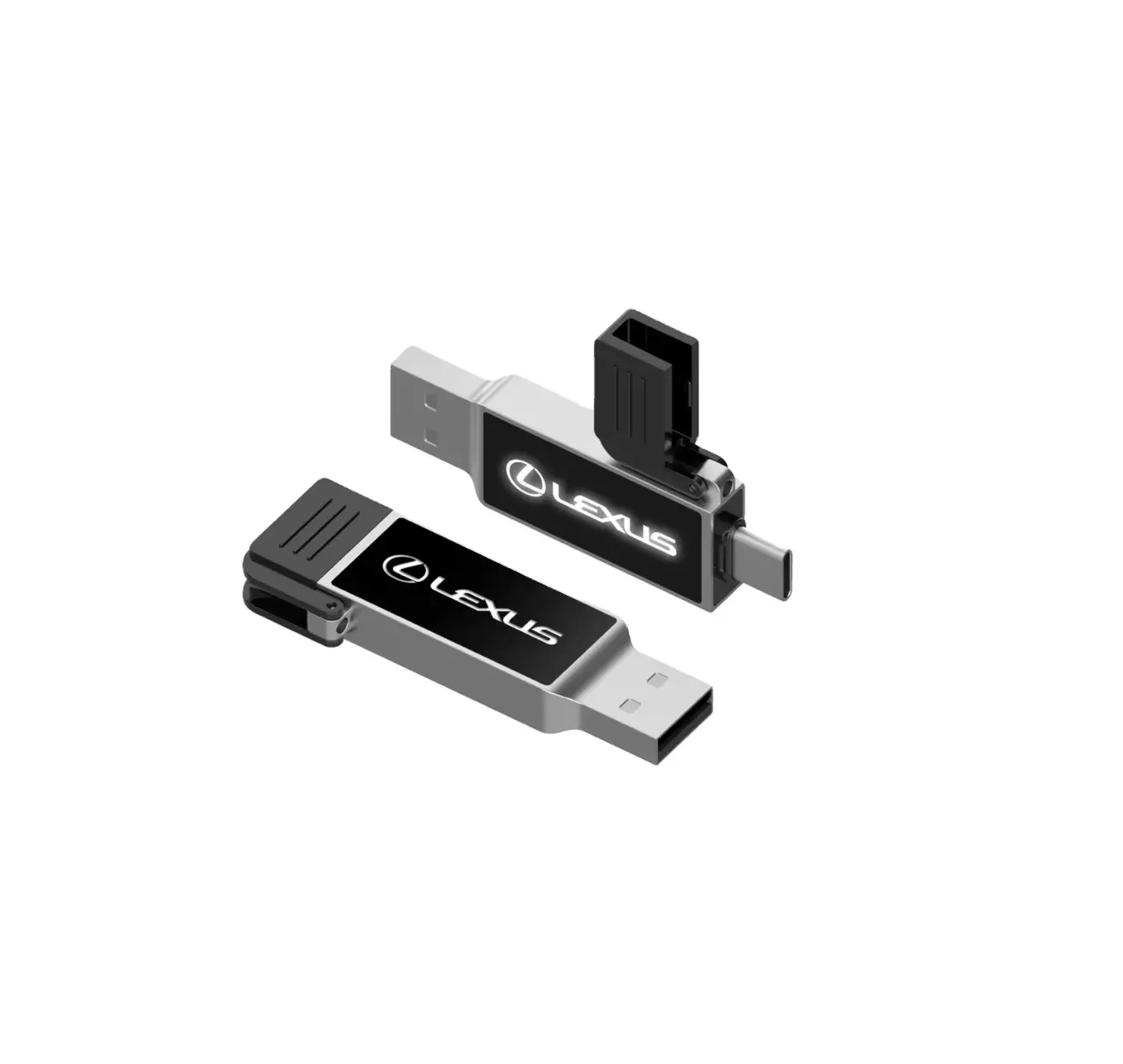 การออกแบบใหม่ล่าสุด USB ของขวัญไฟ LED โลโก้ 2 ใน 1 ประเภท C USB C แฟลชไดรฟ์ที่มีสีสันโลโก้, ใหม่ประเภท C USB ไดรฟ์ 32 GB 64 GB