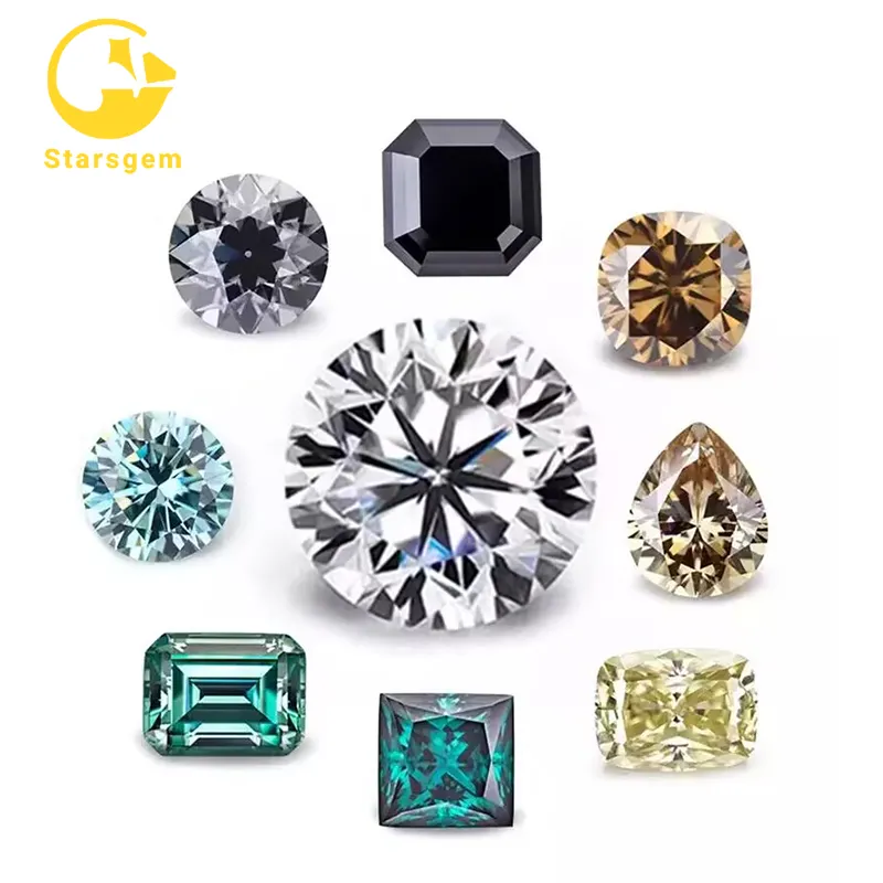 Starsgem pedra colorida solta diamantes pedra, extravagante amarelo cinza escuro champanhe canário verde vermelho rosa cor preto azul moissanite