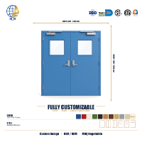 Porte de bureau en acier ignifugé anti-effraction bleue avec design contemporain fini pour bâtiment de quartier financier, personnalisable OEM