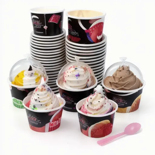 Xícara de papel para sopa de sorvete com tampa e design personalizado