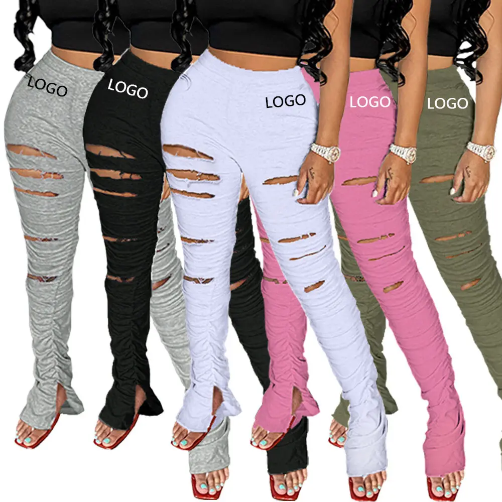 Autumn Womens trousers casual pants ruched sides solid stacked pants legging latest ladies trousers plus size sweatpants