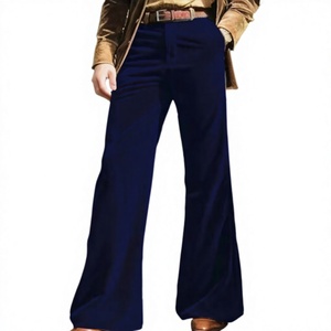 Pantalon évasé bleu marine pour homme, taille haute, jambe large, décontracté, avec poches latérales, infroissable, en polyester tissé, style automne - Product Image 1