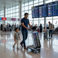 Plateforme publicitaire programmable pour affichage numérique commercial avec écran tactile intégré, pour chariot intelligent d'aéroport intérieur générant des revenus, pour l'aviation