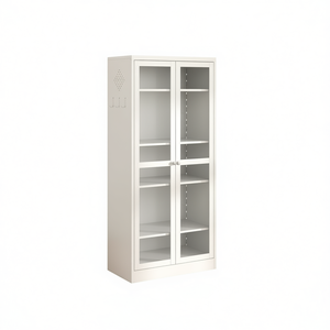 Armoire de rangement autoportante en métal blanc de 61 pouces avec 4 étagères réglables et portes en verre pour la cuisine - Product Image 1