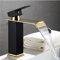 Keran Wastafel Tunggal Mintao Modern Stainless Steel, Model Waterfall, Warna Hitam Emas, Inti Keramik, Garansi 5 Tahun