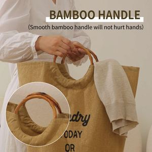 New <b>Large</b> Capacity Laundry Room Clothes Storage Basket Household Foldable Laundry <b>Hamper</b> Laundry Basket with Bamboo Handle - Product Image 4