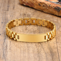 Bracelet de montre incurvé en acier inoxydable plaqué or pour homme, avec chaîne et maillons gravés, idéal pour les occasions spéciales (anniversaire) - Vente en gros