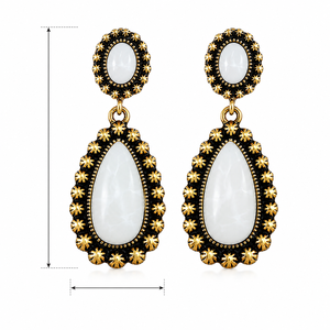 Orecchini Pendenti Vintage a Goccia in Pietra Bianca Avorio, Tono Oro Antico, per Donne - Product Image 5