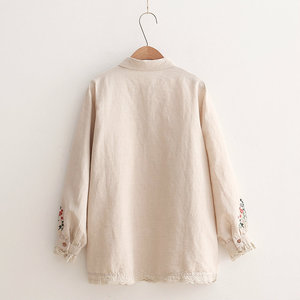 Nuova <span class=keywords><strong>camicia</strong></span> Casual a maniche lunghe ricamata in pizzo di cotone e <span class=keywords><strong>lino</strong></span> - Product Image 2