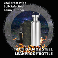 Botol Air Tactiko Survival 34 Oz/1000 ml Stainless Steel Mulut Lebar Dinding Tunggal Tahan Panas Anti Bocor Bebas BPA dengan Tali Pembawa