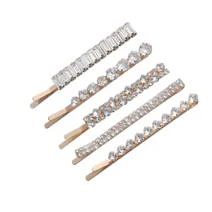 Free custom cheap silver rhinestone crystal flower bobby hair clip gold wedding pins set for ladies and girls hair accessories
