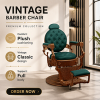 Fauteuil de Barbier Hydraulique Style Vintage, Revêtement en Cuir Vert, Cadre Métallique, Inclinable, Pivotant, Repose-Pieds Réglable, Pompe à Huile