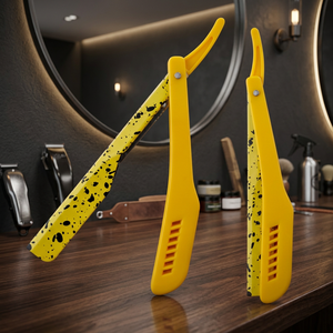 Yellow Speckled Stainless Steel <b>Razor</b> with Stainless Steel Handle <b>Single</b> <b>Blade</b> Face/Bikini/Body Shaving Tool - Product Image 1