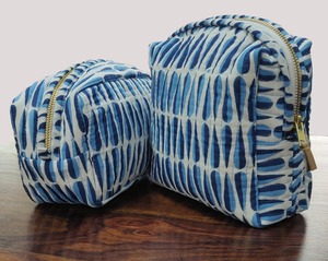 Blue White Pattern Quilted Cotton Cosmetic Bag Zipper <b>Makeup</b> Pouch Portable Travel Toiletry <b>Case</b> - Product Image 1