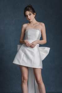 Summer 2025 New Women's Sweet Slim Jacquard Strapless Mini Dress With <b>Bow</b> <b>Tie</b> - Product Image 2