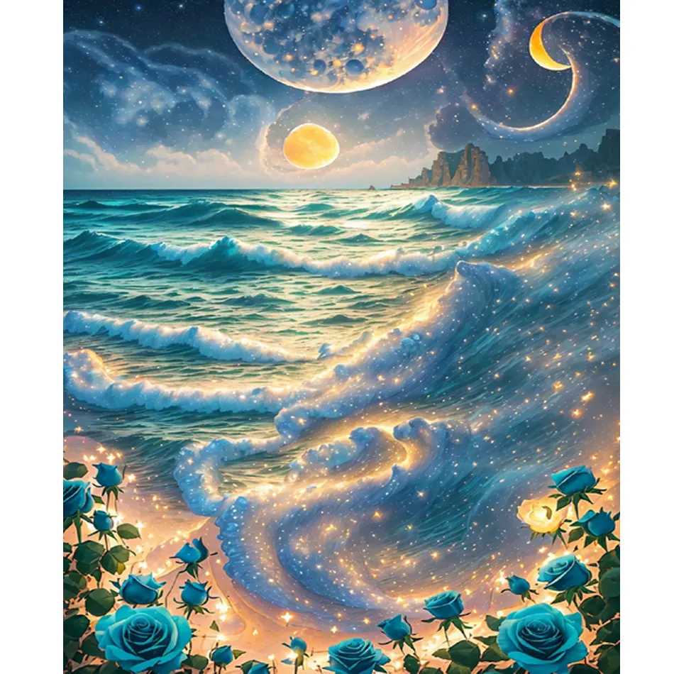 Painting By Numbers For Adults Diy Gift Moon Night Fantasy Seascape Flowers Picture By Numbers Starter Kits For Home Wall