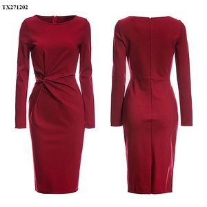 Vietnam hasta la rodilla cuello oblicuo Ponte tela manga larga Formal Natural Oficina transpirable Oem servicio vestidos - Product Image 1