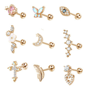 Stainless Steel Zircon Stud <b>Earrings</b> with Butterfly, Moon, and Heart Designs |Barbell <b>Piercing</b> Jewelry for Ear, Cartilage - Product Image 5