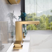 Robinet de salle de bain en or brossé, 3 trous, entièrement carré, à double poignée cubique, eau chaude et froide, robinet de lavabo à deux poignées, fabricant