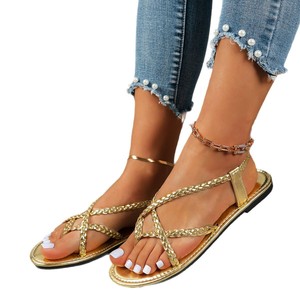 Women Braided Strap Flat <b>Thong</b> Sandals Crisscross Ankle Strap Open Toe Summer <b>Beach</b> Sandals Plus Size - Product Image 6
