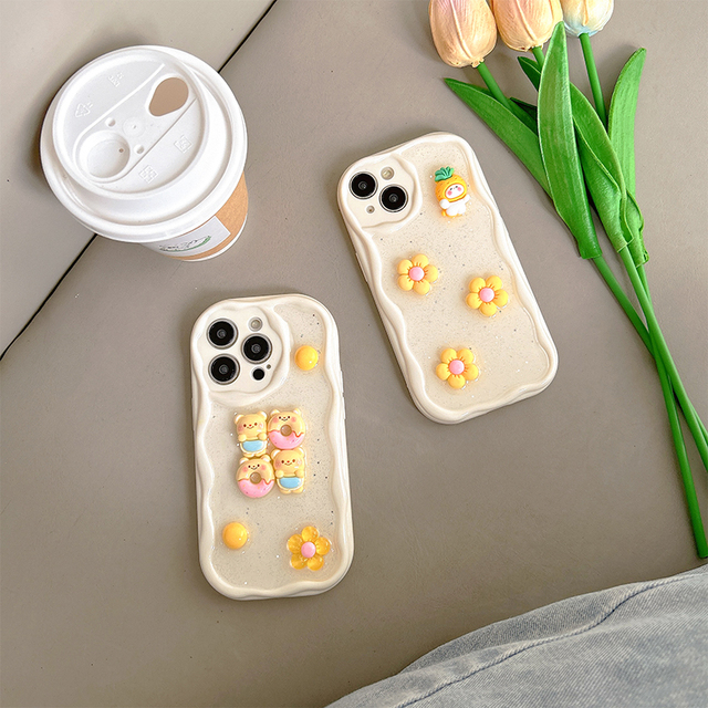 Cartoon Donut Flower Doll Glitter Full Coverage TPU Silicone Korean Ins Style Women's Phone case for IPhone16 15 Pro Max 14 17