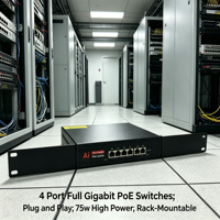 Switches PoE Gigabit de 4 Puertos, Plug and Play, 75w de Alta Potencia, Montables en Rack
