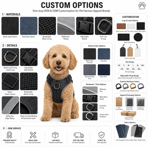Chaleco de mezclilla sin mangas para perro con diseño de contraste, ropa para mascotas OEM, chaleco arnés con correa reflectante y doble hebilla con anillo en D - Product Image 3