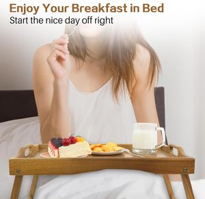 Grand plateau de lit en bois d'acacia <span class=keywords><strong>Table</strong></span> pliable pour manger, travailler, lire comme plateau de service pour petit-déjeuner et support pour ordinateur portable - Product Image 6