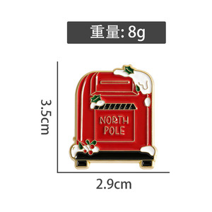 批发软珐琅卡通圣诞红色北极邮筒金属徽章复古邮筒珐琅徽章 - Product Image 2