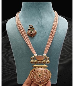 Traditional <b>Beaded</b> Temple Necklace <b>Set</b> With Gold Plated Pendant South Indian Ethnic Bridal Jewelry Mala For Wedding Festival - Product Image 1