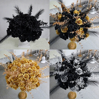 Buket Mawar Hitam Emas 40-80cm Bunga Sutra Buatan Dekorasi Tengah Meja untuk Pernikahan, Pesta, dan Acara