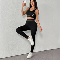 Ensemble 2 pièces transfrontalier : Gilet de sport respirant et résistant aux chocs, et Pantalon de sport taille haute moulant, tendance, pour la course, le fitness et le yoga
