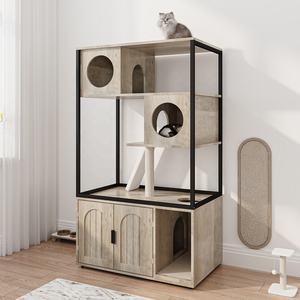 Meuble pour animaux de compagnie avec bac à <span class=keywords><strong>litière</strong></span> dissimulé, maison pour <span class=keywords><strong>chat</strong></span> en bois moderne pour l'intérieur - Product Image 6