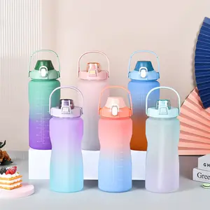 New Product 3in1 Fancy Drink Bottle Wholesale Bulk Sport Plastic Motivational Water Bottle Set For Travel