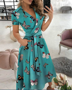 Vestido Midi Elegante de Oficina para Mujer, Tejido, Cuello en V, Sin Mangas, Lazos, Estampado Floral, Bolsillos, Estilo Casual, Cintura Natural, Primavera Verano - Product Image 4