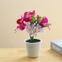 Plante artificielle en pot d'orchidée Phalaenopsis, fausse orchidée papillon avec pot en céramique blanc cylindrique pour la maison