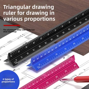 Regla Triangular de Aleación de Aluminio, con Escala Grande en Pulgadas y Centímetros, para Dibujo, Medición y Ampliación, Grabada con Láser - Product Image 5