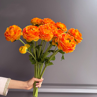 Fleur artificielle de lotus et de renoncule à haute simulation, à deux têtes, toucher réel, pour la décoration florale des mosquées et des événements