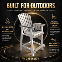 Chaise Adirondack moderne en PEHD de qualité commerciale, écologique, résistante à l'eau, pour salle à manger, parc, hôtel et complexe hôtelier