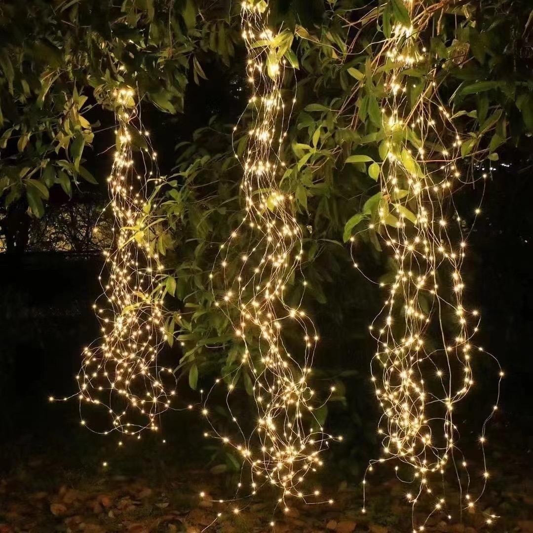 DC 12V Fairy String Light Outdoor Multi Strand 180 LEDs Watering Can Waterproof Solar Powered Waterfall Warm White Firefly Bunch