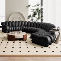 Sofa Kulit Hitam Italia Berlapis Kulit Model Ular Unik Perabot Hotel Kantor Set Sofa Modular Sectional