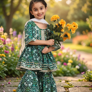 Beautiful Summer Collection Children's Girls' Stitched Floral <b>Kurta</b> with Sharara Viscose Salwar Suit New Fashion Style - Product Image 3